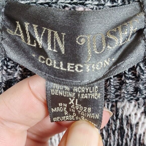 Vtg Alvin Josef Y2K 90s Womens Argyle Leather Patch Knit Sweater Pink Grey Sz XL - Picture 7 of 8